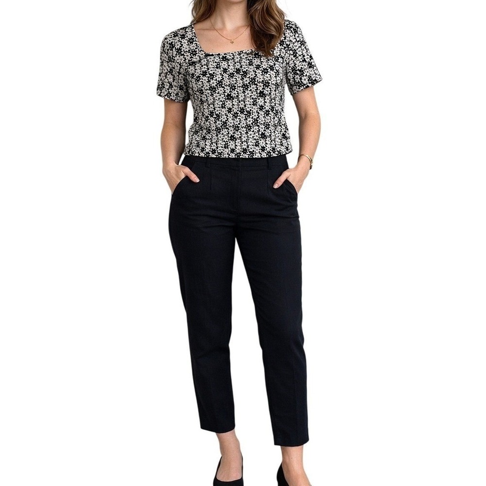 Donna Ricco Floral Top Pants Set Size 4* Black White Feminine Classy Vintage 90s